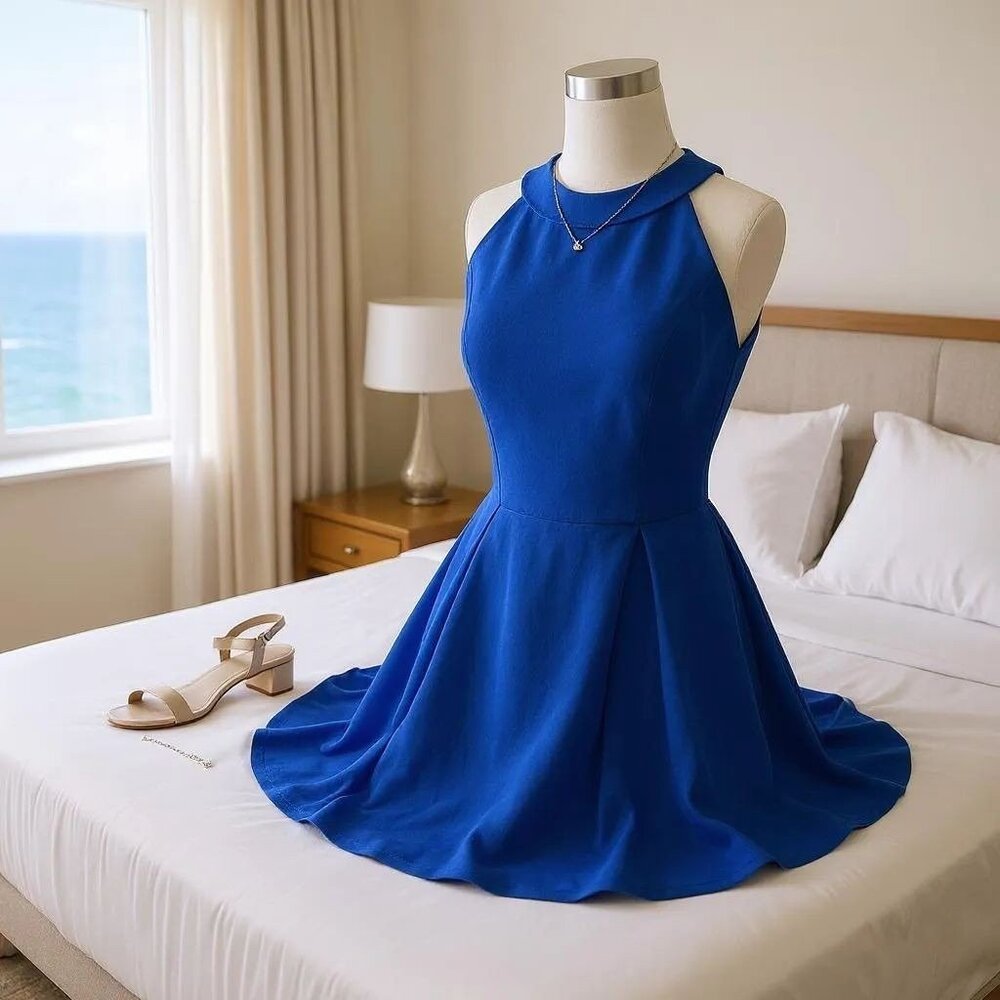 Adelyn Rae Nordstroms Blue Strappy Back Fit & Flare Skater Dress Size Large